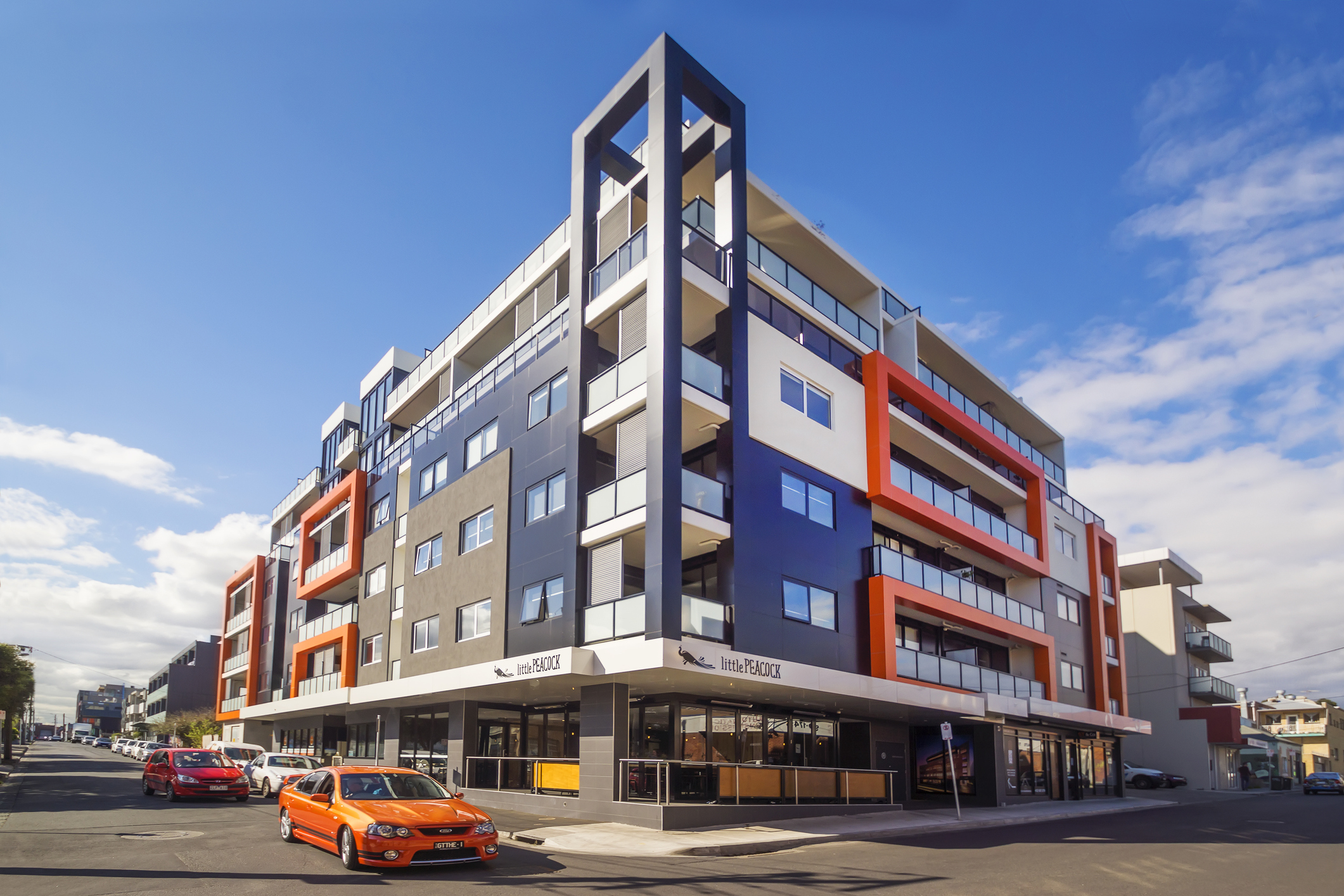 Melbourne, Australia - September 10, 2015: B Brunswick Apartments on the corner of Breese St and Hope St in Brunswick, developed by the Alpha14 property group.